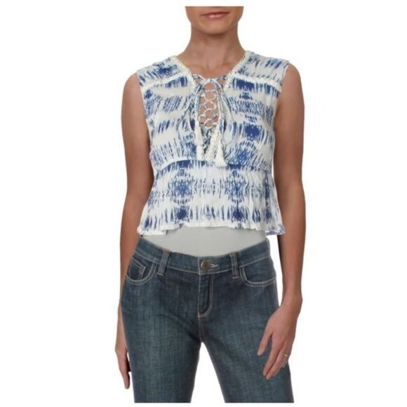 Raga Blue Tie Dye Sleeveless Lace Up Crop Top - Picture 1 of 7
